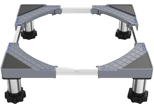 DEWEL Base Lavadora, Soporte Lavadora Secadora Carga 350 kg, Secador de base de lavadora de refrigerador, Base de Lavadora Ajustable de congelador, Ancho 44,5-65cm, Altura 13cm - 17cm(Gris)