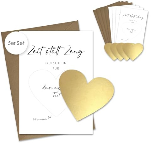 Rubbelkarte zum selber ausfüllen - 5er Set - Zeit statt Zeug als Gutschein oder Geschenk - Rubbellos - Wellness - Geburtstag - Gutscheinkarte - Postkarte