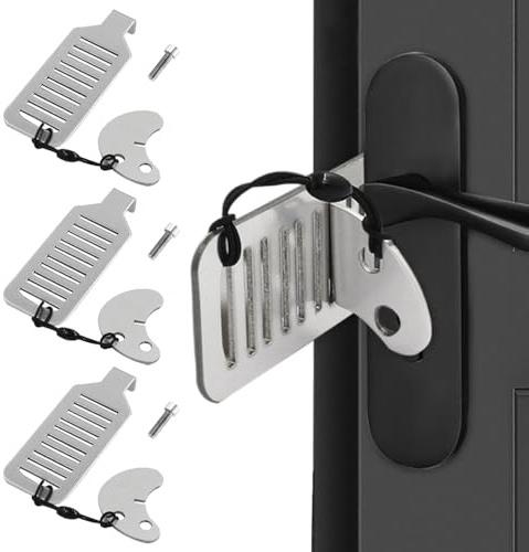 3 Pack Portable Door Lock Stainless Steel Door Jammer | Travel Safety Hotel Door Lock for Punch-Free Anti-Theft Hotel School Home Apartment Security Devices Door Self Defense