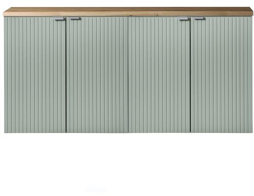 Lomadox Mobile lavabo doppio 120 cm, verde e rovere, anteriore scanalato, montaggio sospeso, profondità 40 cm