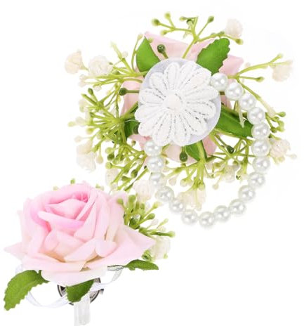Cabilock 1satz Hochzeitsblumen Handgelenk Corsage Und Boutonniere Für Brautjungfern Kunstblumen Rosé Elegante Hochzeitsdekoration Für Feiern Und Besondere Anlässe