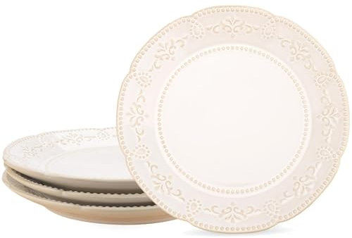 AmiCera Juego de 4 platos, platos laterales de 6 pulgadas, platos llanos pequeños, 6.1 pulgadas con patrones de flores, juego de platos blancos para comidas pequeñas, platos de cerámica para niños