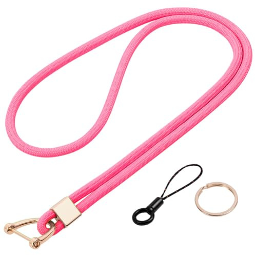 Vicloon Cordon tour de cou, Cordon de cou, Lanyard Strap Neck, Porte-clés Lanière, Nylon Lanières Porte Badge avec Anneau en Métal pour d'Identification, Clés, Téléphone Portable（Rose）