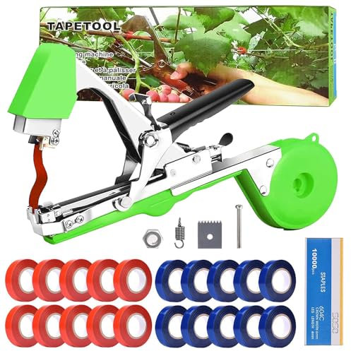 TOPRUNYI Machine à Attacher Les Plantes,Fourni avec 10 000 Clous et 20 Rouleaux de Ruban Adhésif de Couleur,Pince Attache Tomate,Attache Plante Grimpante, Concerner Jardin Fruits Légume Fleurs Vigne