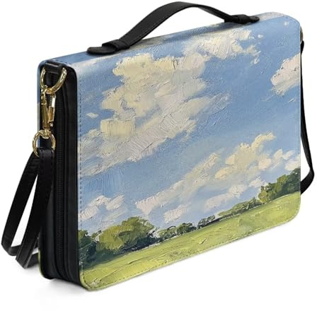Ceudet AParrot – Sac de bible pour femmes et filles, étui de transport léger en cuir synthétique avec sangle et poignée, marque-page, sac d'église, Bleu ciel et herbe, L