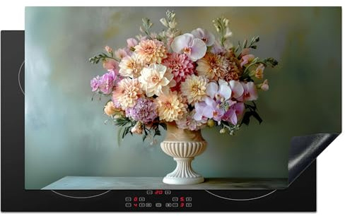 KitchenYeah© Herdabdeckplatte Einteilig Ceranfeld Abdeckplatte Küche Deko | 91.2x52 cm - Ceranfeldabdeckung Herdabdeckung Induktionsmatte Orchidee - Blumenstrauß - Vase - Blumen