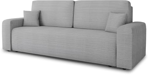 Sofnet - Schlafsofa Spark mit Bettkasten (Grau, Poso 110) | Sofa mit Schlaffunktion, Bettsofa, Polstersofa, Bonellfederkern, Cordstoff, große Schlaffläche, TOP Design