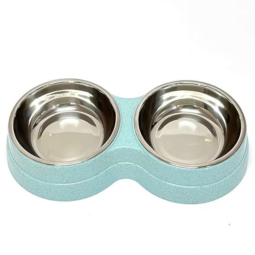 Double gamelle de nourriture pour chat/chien, en acier inoxydable avec design amovible facile à nettoyer, base antidérapante, gamelles pour chiots, chiens de taille moyenne, chats (bleu)
