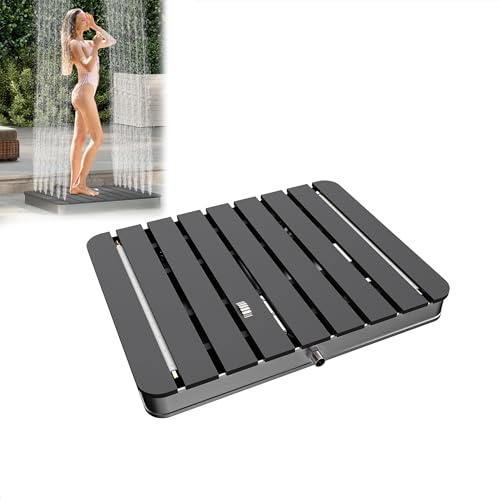 UISEBRT Ducha de jardín exterior de WPC y aluminio, ducha móvil de suelo, ducha solar, ducha de camping, altura de fuente ajustable hasta 4 m, para piscina, jardín, terraza (rectangular, antracita)