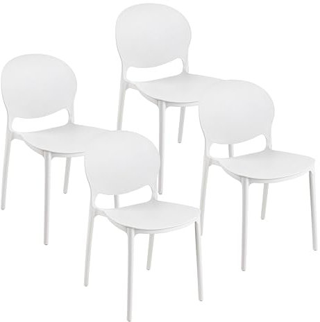Baroni Home Set 4 Sedie in Plastica Bianca – Impilabili, Senza Montaggio, Facili da Pulire, con Gommini Antiscivolo, per Cucina, Soggiorno, Sala da Pranzo, 46x50x80 cm