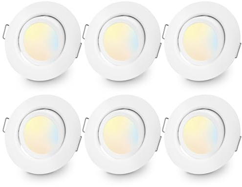 cloksh LED Einbaustrahler 230V 3 stufe Dimmbar Weiß LED Spots 6W IP44 Bad Einbauleuchten Schwenkbar Deckenspots,Warmweiß Neutralweiß Kaltweiß deckenleuchte für Badezimmer Küche Wohnzimmer,6er Set