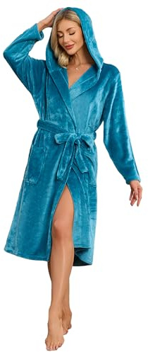 HEARTNICE Womens Dressing Gown, Soft Shawl Collar Warm Spa Dressing Gowns(Blue Green,S/M)
