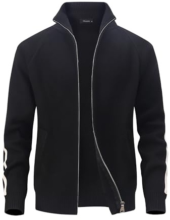 CoXuantion Herren Gestrickt Strickjacke Langarm Voller Reißverschluss Cardigan Stehkragen Warme Pullover Winter Sweatjacke mit Taschen