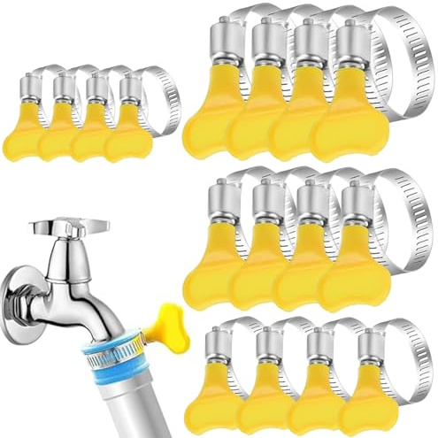 16 Pcs Hose Clips Set with Handle, 4 Size Stainless Steel Tightening Pipe Clips, Adjustable Key-Type Band Hose Clamp Assortment Kit, Worm Drive Pipe Clamps for Securing Home Gas Flexible Connections