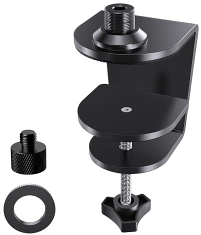 Bolunber Abrazadera de micrófono de mesa, abrazadera de micrófono de mesa de metal resistente con rosca 5/8, soporte de escritorio,