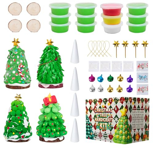 Modelliermasse Lufttrocknend, Weihnachtsbaum-Bastelsets für Kinder, DIY-Bastelset für Weihnachtsbaum aus Ton, 12 Teile Weihnachtsbasteln Set, Weihnachten Überraschungen Geschenk für Mädchen Jungen