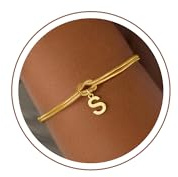 SLOONG Einschulung Geschenk - Armband mit Buchstaben für Frauen Mädchen | Vergoldet/Versilbert Knot Armband Hypoallergen Armbänder Geburtstagsgeschenk Geschenke für Frauen Mädchen Kinder Schmuck