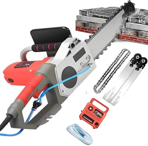 Motosega Elettrica Per Cemento | Tagliamuri Portatile-Abbattimento Polvere Ad Acqua + 2 Catene Diamantate + 2 Barre Guida | Per Tagli Di Cemento E Barre D'Acciaio Con Profondità 35/48 Cm 35cm