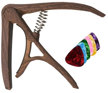 Gitarren-Kapodaster Einstellbare Klemme Präzise Tragbar | Akustikgitarren-Capos inklusive 6er-Packung Plektren Musikübung, Auftritt & Performance, für Anfänger, Einsteiger, Männer