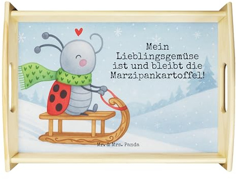 Mr. & Mrs. Panda Serviertablett Smörle Rodeln Design - Geschenk, tablett aus Holz, Winter, Marzipan, Sofa, Bett-Tablett, Deko, Weihnachten, Schlittenfahren