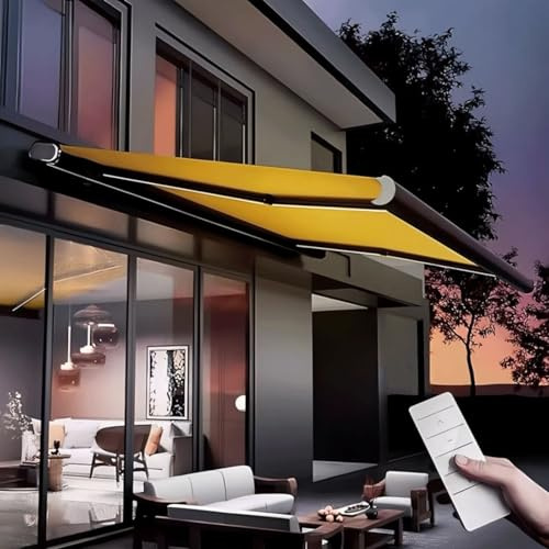 Electric Retractable Awning, Aluminum Frame Motorized Patio Awning with Remote Controller, Full Cassette Design (B 2 * 1.5m)
