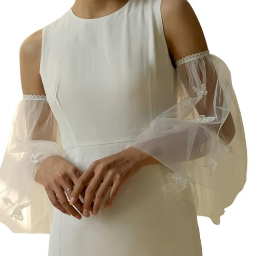 NTCLHFXU Elegante Perlen verzierte Schmetterlings Brauthandschuhe mit Puffärmeln, atmungsaktives Nylon für die Hochzeitszeremonie Elegante Hochzeitshandschuhe für die Braut