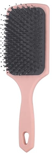 Square Boar Bristle Hair Brush & Paddle Detangler | 100% Natural Bristles for Scalp Massage, Shine & Blow Drying | Gentle on Wet/Dry Hair, Reduces Frizz & Breakage (pink)