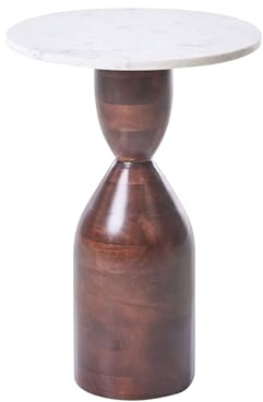 Beliani Table d'Appoint Moderne Plateau en Marbre et Pied en Bois de Manguier Accessoire Salon Rond Marron Wallula