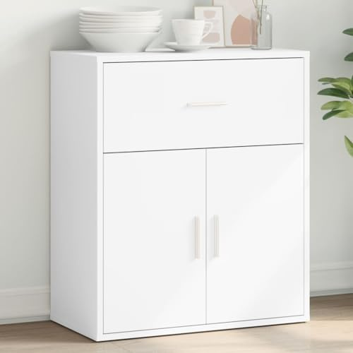 Nqyjm Förvaringsskåp med låda och skänkdörr vit 60 x 31 x 70 cm ingenjörsträ sidoskåp matbord för kök, vardagsrum, sovrum, modell 1