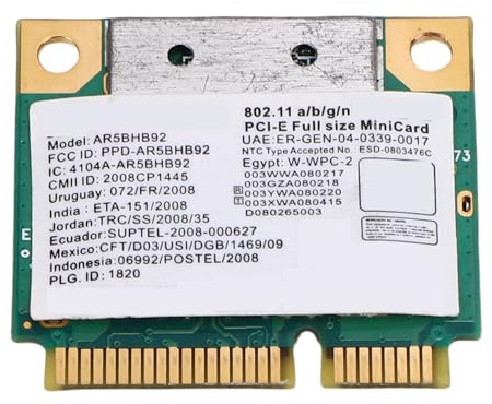 Tomantery Carte WiFi PCIE Double Bande Haute Vitesse pour Ordinateur Portable pour Systèmes et, Carte Réseau Fil 300 Mbps pour Le Travail et Le Divertissement, AR5BXB92 AR9280 2,4 GHz 5 GHz PCI