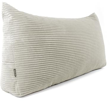POKAR Rückenkissen | Cord Keilkissen 70x40x20 cm | Lesekissen für Bett und Sofa | Sofakissen für Rückenlehne | Groß Wandkissen Couchkissen mit Seitentaschen | Oeko Tex 100 Zertifiziert | Elfenbein