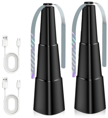 UQTUKO USB Fliegenwedler, 2 Stück Aufladbar Fliegenvertreiber Ventilator Tisch mit Haken Anti Fliegen und Insekten Tragbare Fliegen Ventilator Fliegenabwehr Fly Repellent Fan für Terrasse, Restaurant
