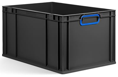 aidB Eurobox NextGen 2.0 Cycle - 600x400x320mm – 65L Aufbewahrungsbox aus recyceltem Material - Stapelbare Lagerbox in Anthrazit – geschlossene Griffe - Industriequalität - inkl. ColorClips in Blau