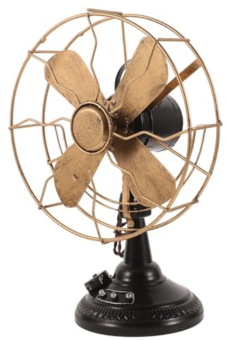 HOLIDYOYO Abanico de Mesa Vintage de Hierro, Modelo Decorativo Mediano en Color Bronce Antiguo, Adorno Retro para Decoración de Hogar, Escultura Metálica de Ventilador de Escritorio, Pieza