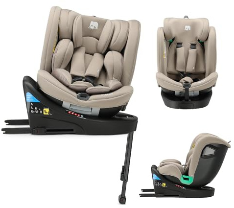 Deryan Chase Silla de Coche 360 i-Size Giratoria 360 Grados, 0-36 kg, 0-12 Años, ISOFIX, Reclinable en 4 Posiciones y Reposacabezas en 10 Posiciones (Nougat)
