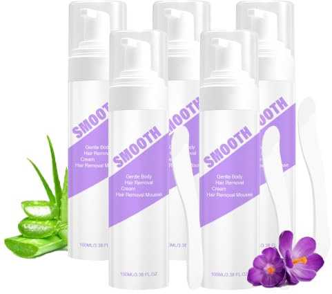 Cloud Sense HåRborttagningsmousse, Mild HåRborttagningsspray Med Spatel,Aloe Vera HåRborttagningsspray KäNslig Hud, Snabbverkande Med Aloe Vera, Skonsam Och Lugnande FöR Kropp, Ben, Ansikte (5 PCS)