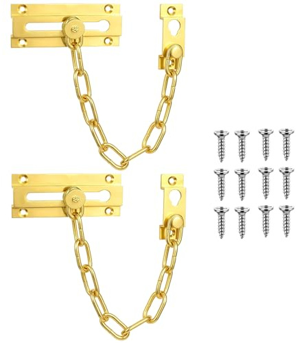 2 Pcs Door Chain Lock, Heavy Duty Security Latch with Mounting Screws | Thickened Door Chain Lock with 12 Mounting Screws, Provides Added Security for Home, Hotel and Bedroom Doors