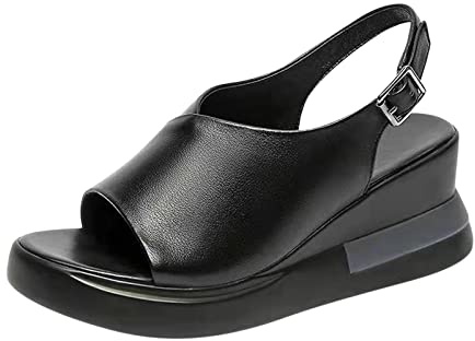 Sandali Con Zeppa Estivi Da Donna Plateau E Comodi In Pelle Zeppe Aperte (Nero, 40) Scarpe Tacco Estivo Estive Sport Sandalo Mare Barefoot Sandals Pianta Larga Tacchi Gioiello Basso Corda Comode