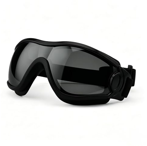 Hundebrille für kleine Hunde & mittelgroße Hunde - UV-Schutz Sonnenbrille Hund verstellbar, Hundebekleidung & Zubehör, Stylische Hunde-Schutzbrille gegen Wind & Staub, Schwarz mit Grauen Gläsern