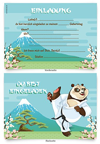 Einladungskarten (8 Stück) zum Ausfüllen für Kindergeburtstag - „Karate“
