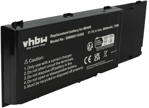 vhbw Akku kompatibel mit Dell Precision M2400 | M4400, M6500, M6400 Notebook (6600 mAh, 11,1 V, Li-Ion)