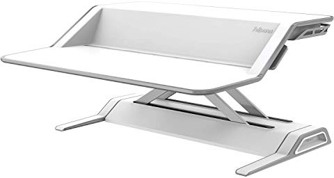 Fellowes Sitz-Steh Desktop Aufsatz Lotus - REGT zu mehr Bewegung bei der Schreibtischarbeit an - mit 22 Höheneinstellungen und Kabelmanagement - ergonomisch - weiß - 1 Stück