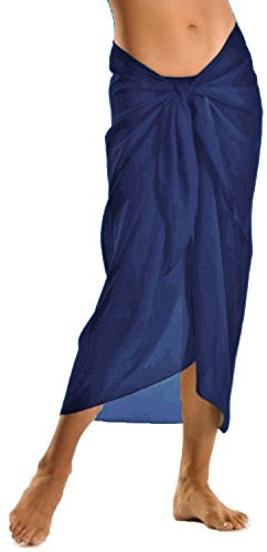TOSKATOK Femmes Filles Sexy Couvre Plage élégante Robe Jupe jusqu'à Sarong en Couleurs Unies-Taille Unique-Navy