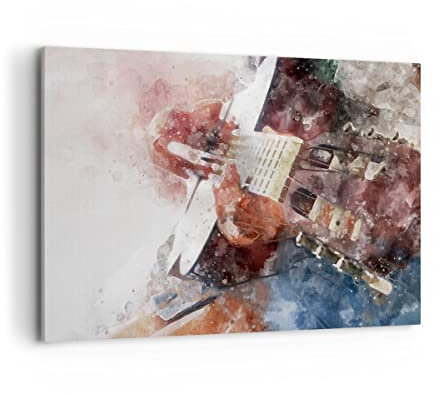 Leinwandbild 100x70cm Wandbild Musik Kunst - 4000 | Gitarre Groß Wanddekoration Wohnzimmer Schlafzimmer Küche Wanddeko Wand Kunstdruck Wandkunst Wall Decor ARTTOR