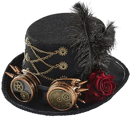 Facynde Hut Zylinder Steampunk, schwarz, mit Abnehmbarer Brille für Damen Herren Karneval Halloween Cosplay Kopfbedeckung Zubehör