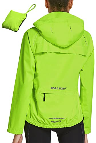 baleaf Women's Rain Jackets Waterproof Windbreaker Packable Lightweight Running Cycling Jacket Reflective Hooded Windproof Yellow M