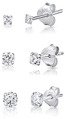 DTPsilver® 3 PAIRES Boucles oreille Femme Argent - Lot Ornement - Helix - MINI - Clous oreille - Oxyde de Zirconium - Diamètre: 2, 3, 4, 5 mm - CZ