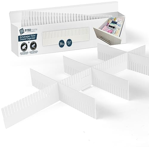 EYSO Home ® Schubladenteiler 36er Set 33x7 cm inkl. Verbinder – passt genau für Deine Schublade [verlängern, kürzen, einteilen] - das Ordnungssystem