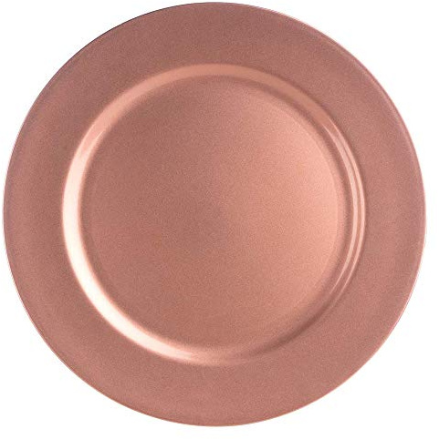Aurora Store 6X Sottopiatti Bordo Colore Rosa Antico in plastica Rigida Bordo Liscio Tondo 33 cm Natale cenone sotto Piatto Natalizio Capodanno Natale Cena Aperitivo