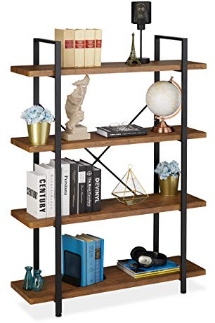 Relaxdays Bücherregal mit 4 Ebenen, Industrial Design, HBT: 140 x 105 x 33,5 cm, MDF & Metall, Raumteiler Regal, braun